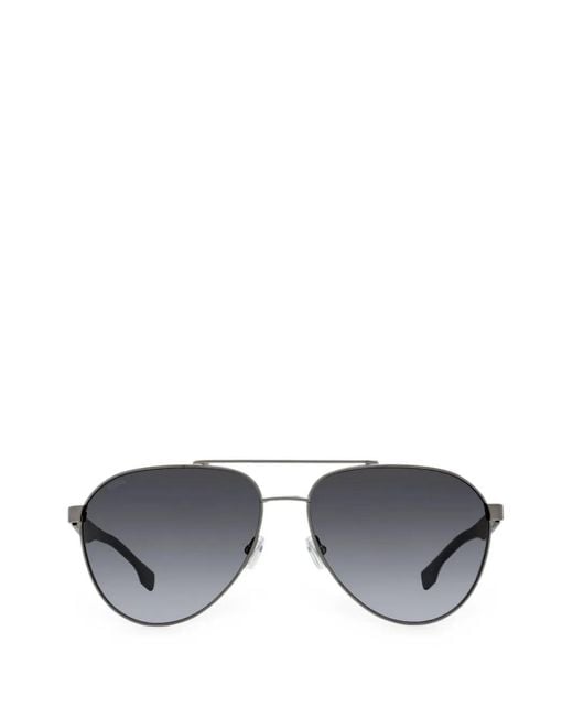 Boss Gray Double-Bridge Pilot Sunglasses for men