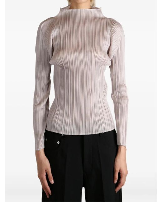 Pleats Please Issey Miyake Gray Basics Pleated High-Neck Top