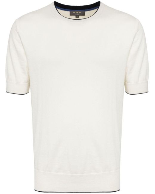 N.Peal Cashmere White Newquay Fine-knit T-shirt for men