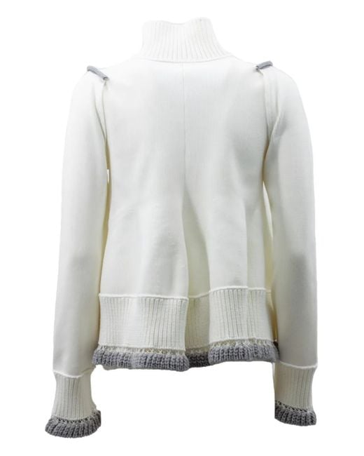 Sacai Gray High-Neck Ruffled-Hem Cardigan
