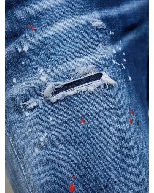 DSquared² Blue Whiskering-Effect Skinny Jeans