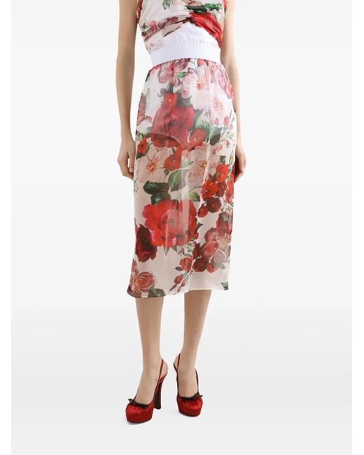 Dolce & Gabbana Red Midi Skirt