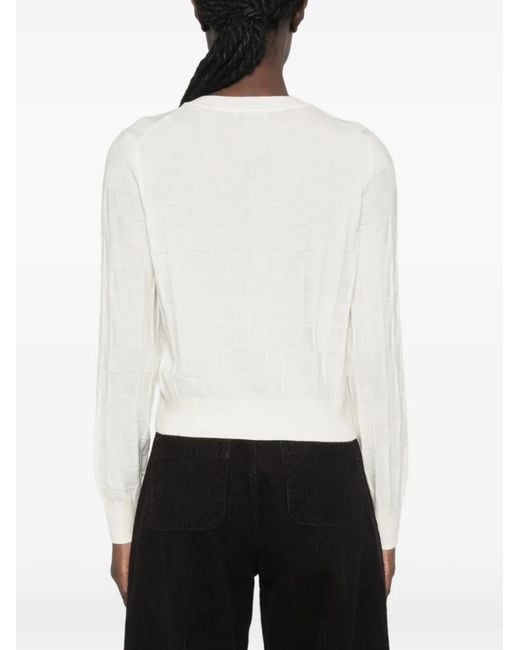 Sandro White Check-Pattern Round-Neck Cardigan