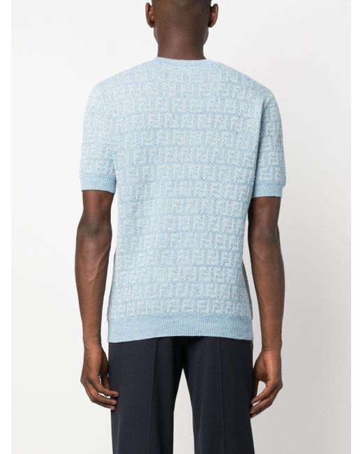 Fendi Blue Ff-motif Short-sleeves Knit Jumper for men