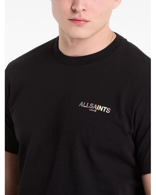 AllSaints Black Printed Cotton T-Shirt for men
