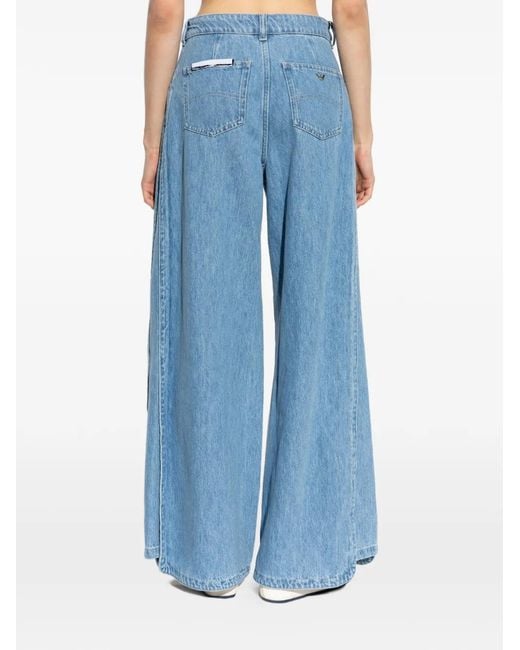 Emporio Armani Blue Side-Slit Wide-Leg Jeans