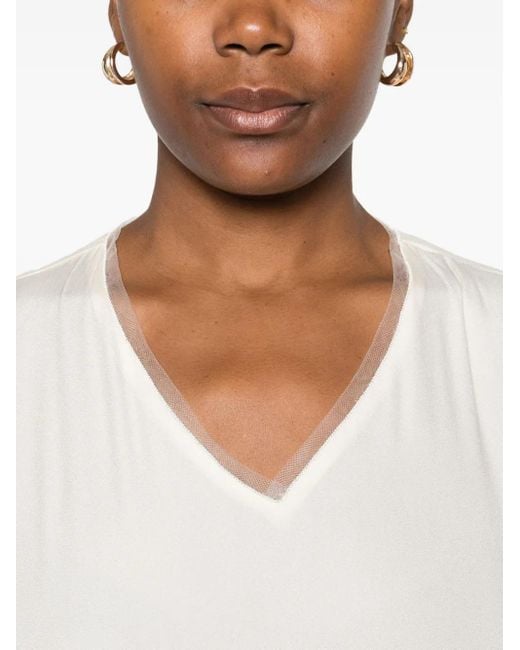 Fabiana Filippi White V-Neck Sleeveless Top