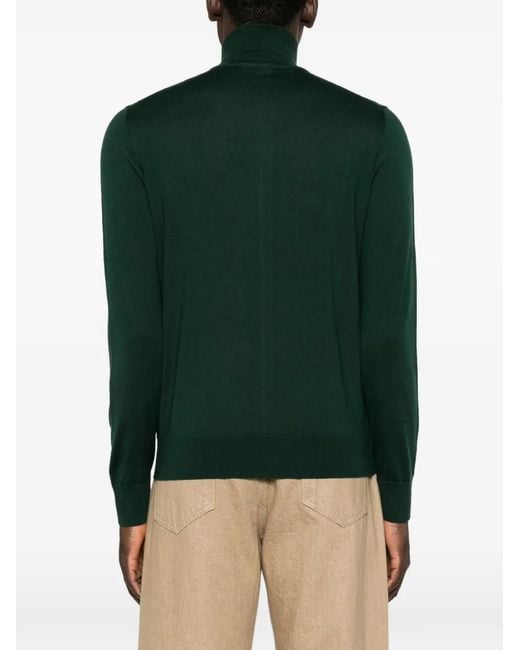 Paolo Pecora Green Zip-Up High-Neck Cardigan for men