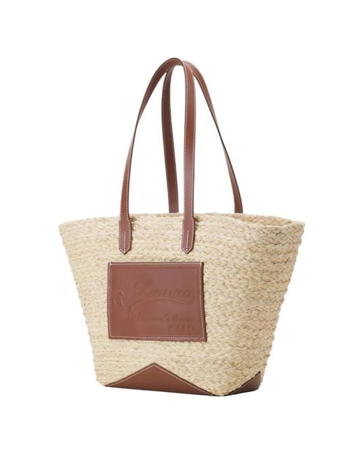 Lanvin Natural Sac À Main Médium À Patch Logo Catch