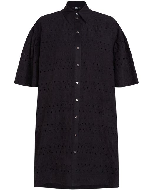 Karl Lagerfeld Black Broderie-anglaise Organic Cotton Shirtdress