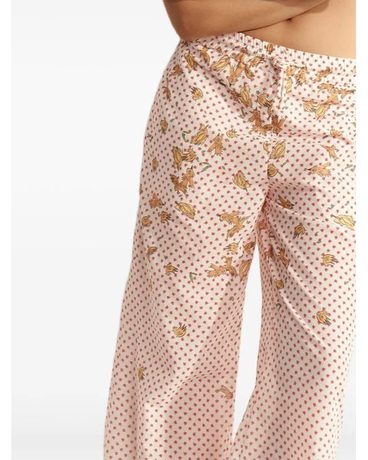 Donde Esteban Natural Bird-Print Polka-Dot Trousers