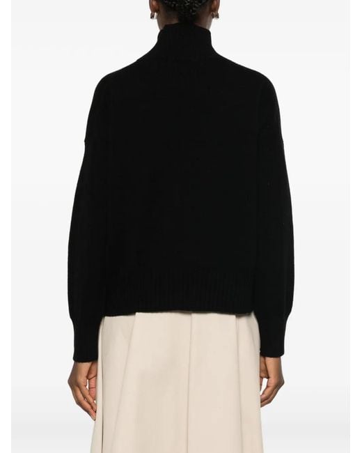 Aragona Black Roll-Neck Ribbed-Trim Sweater