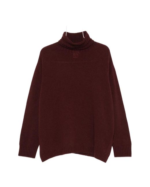 Alysi Red Turtleneck Side-Slit Sweater