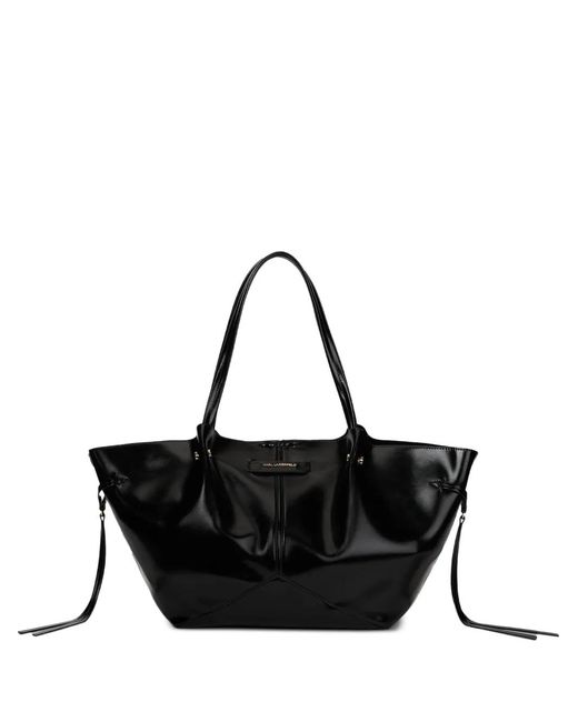 Karl Lagerfeld Black Medium K/Pierced Shiny Tote Bag