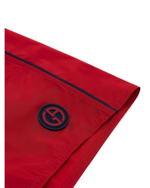 Giorgio Armani Red Logo-appliqué Drawstring-waist Swim Shorts for men