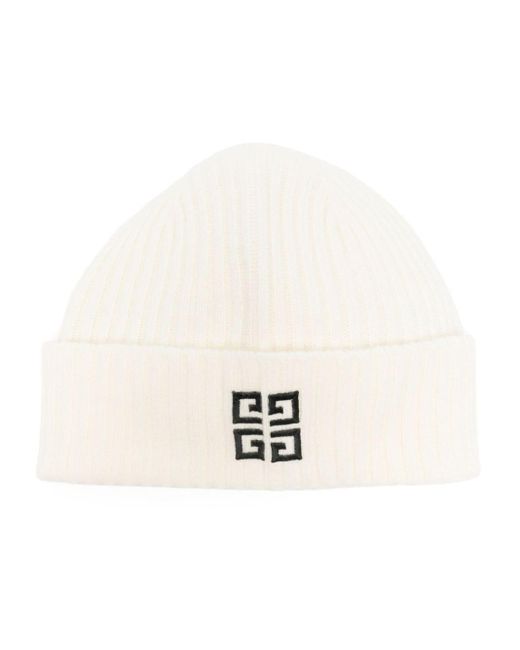 Givenchy White 4g-embroidered Ribbed Beanie