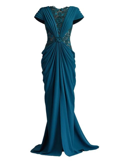 Tadashi Shoji Blue Floral-Sequin Embellished Maxi Dress