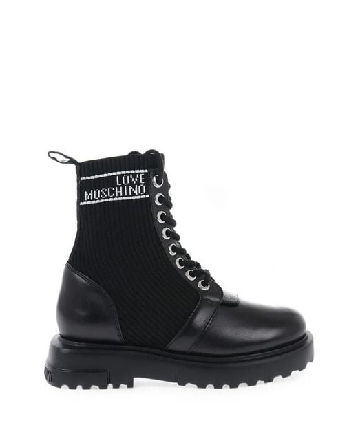 Moschino Black Panelled Lace-Up Combat Boots