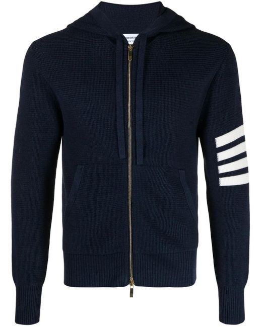 Thom Browne Blue 4-Bar Stripe Waffle-Knit Hoodie for men