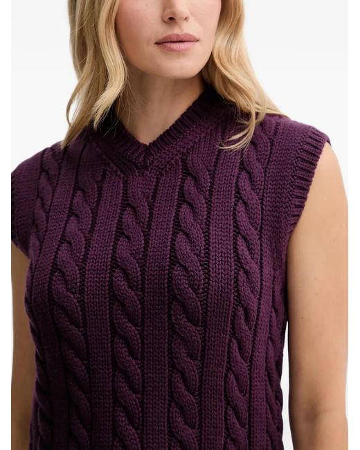 Bally Purple Cable-Knit V-Neck Top