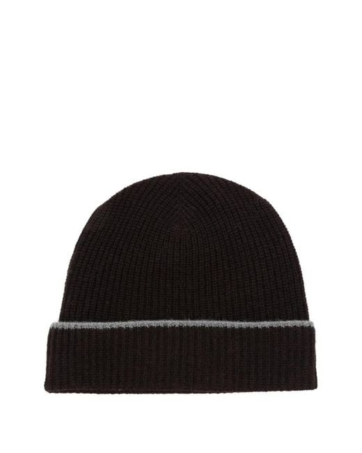Eleventy Black Logo-Patch Ribbed-Knit Beanie Hat for men