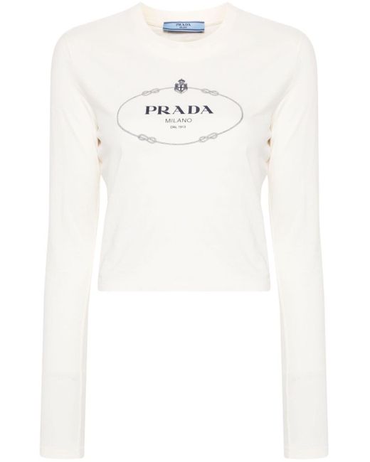 Prada T shirt Met Logoprint in het Wit Lyst NL