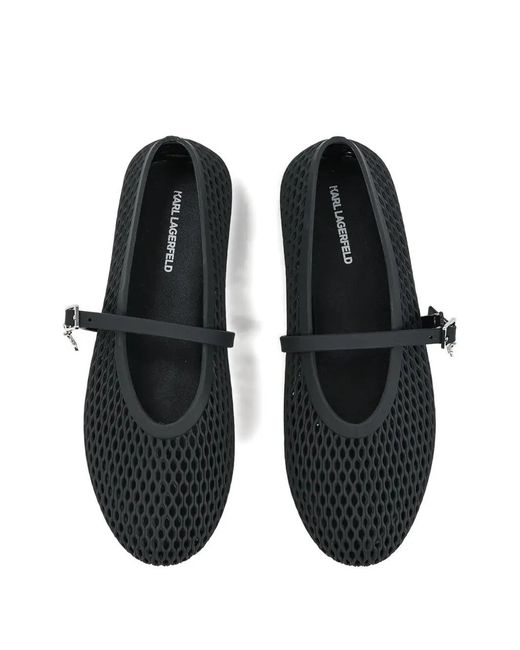 Karl Lagerfeld Black Jelly Mesh-Design Buckle-Strap Ballet Flats