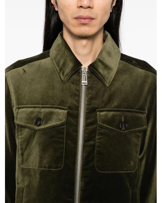 MAN ON THE BOON. Green Velour Multi-Pockets Jacket for men