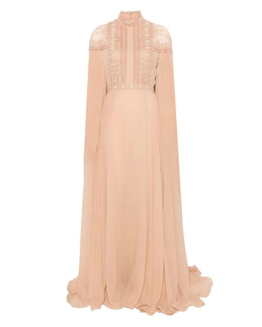 Elie Saab Natural Lace-Trim Gown