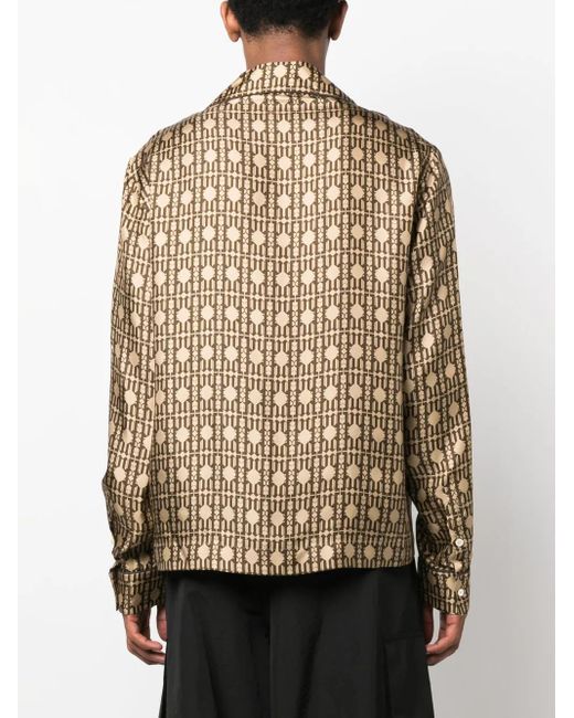 Palm Angels Natural Monogram-Print Silk Shirt for men