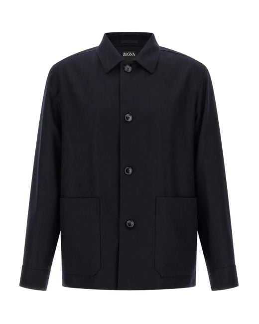 メンズ Zegna ウール シャツジャケット Blue