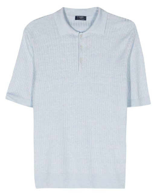Barba Napoli Blue Short-sleeve Ribbed Polo Shirt for men