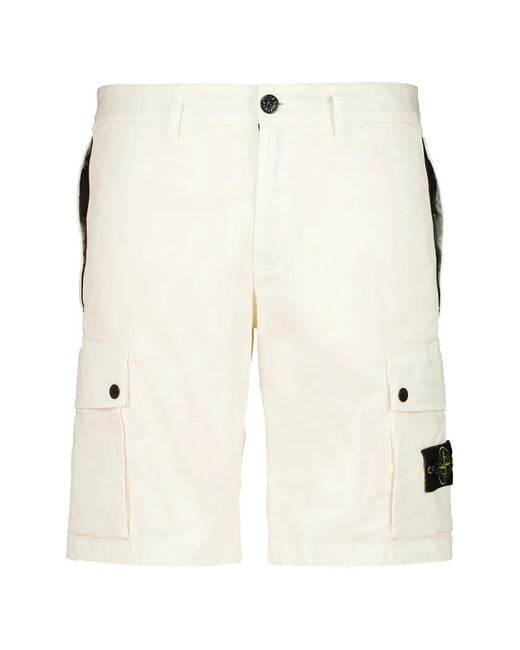 Stone Island Natural L100019 Stretch-Organic-Cotton Twill Shorts for men