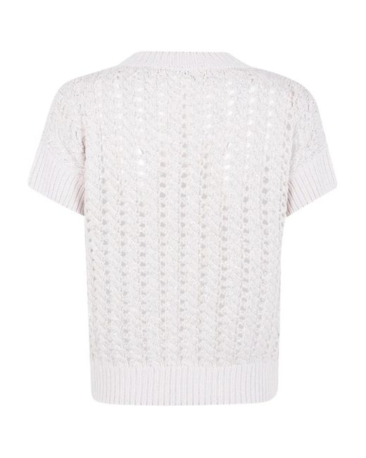 D.exterior White Sequin-Embellished Open-Knit Sweater