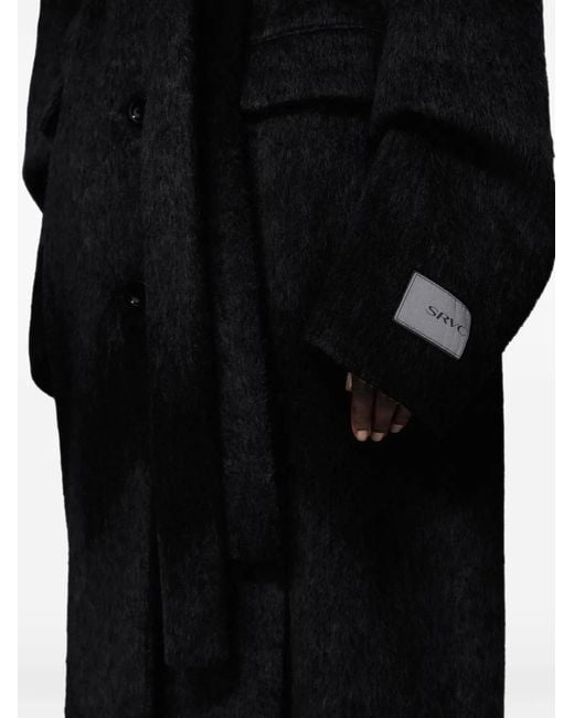 SRVC Studio Black Breakfast Zip-Detail Belted Coat