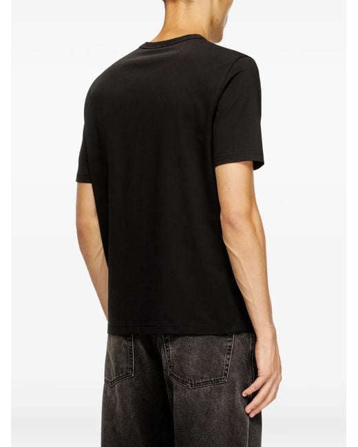 DIESEL Black Cotton T-Shirt With Logo Embroidery for men