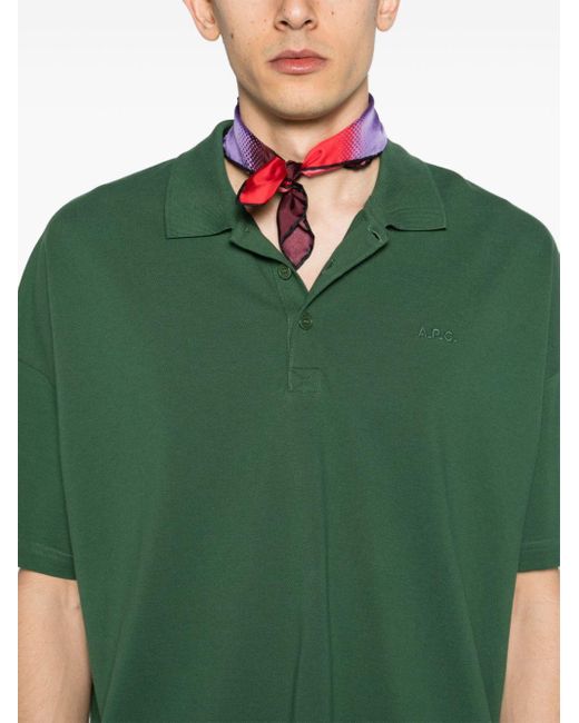 A.P.C. Green Logo-embroidered Cotton Polo Shirt for men