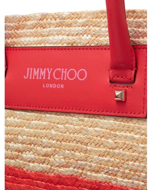 Jimmy Choo Pink Small Logo-print Raffia Tote Bag