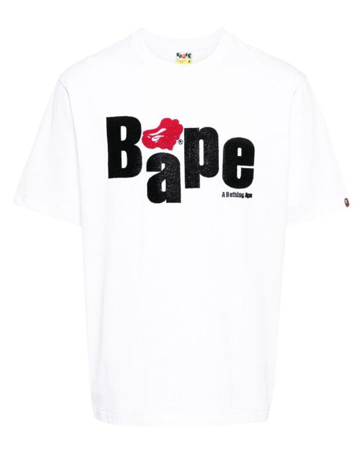 A Bathing Ape White Logo-print Cotton T-shirt for men