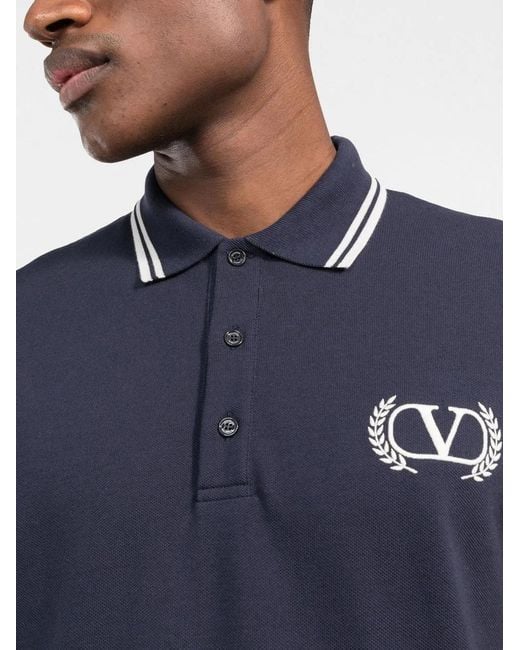 Valentino Garavani Blue Embroidered Logo Polo Shirt for men