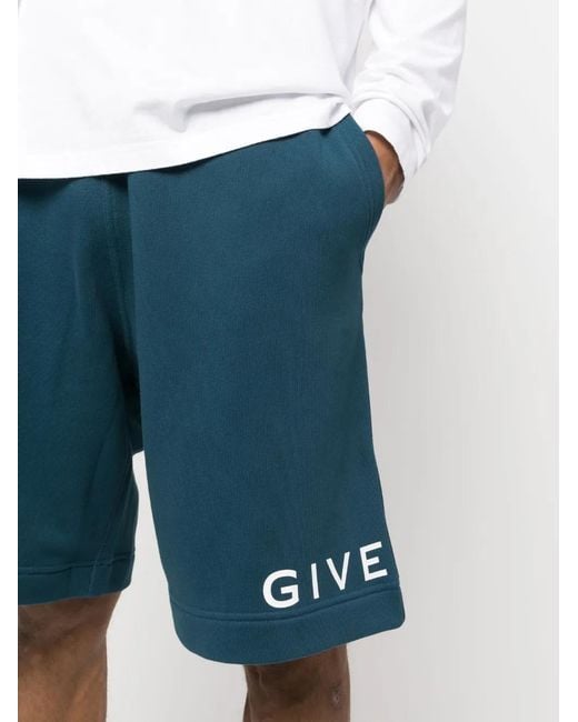 Givenchy Blue Logo-Print Jersey Track Shorts for men