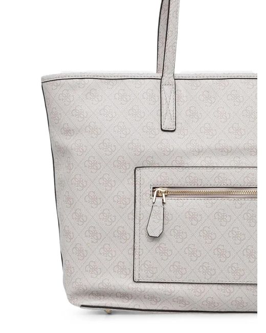 Guess White Large Power Play Ii Monogram-Print Logo-Plaque Tote Bag