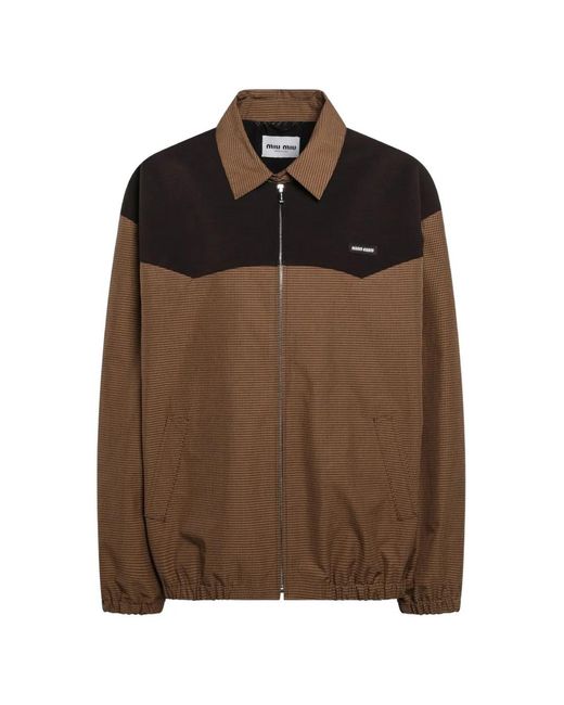 Miu Miu Brown Gingham Check Blouson Jacket