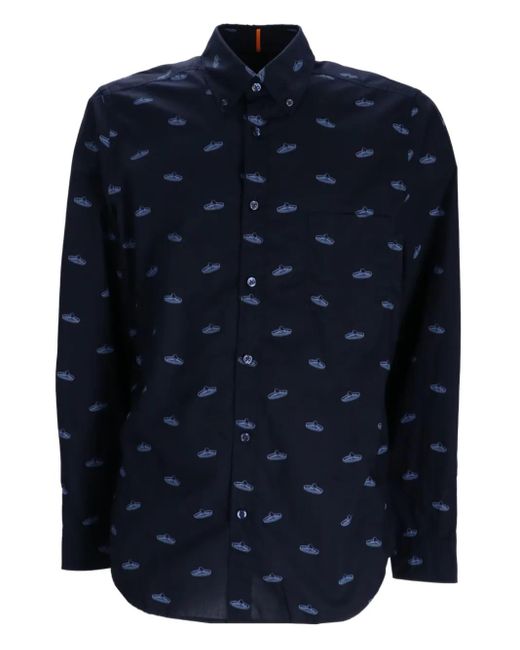 BOSS Men's Blue Rickert Patterned Shirt