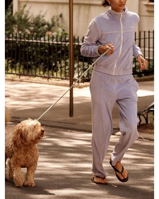 Sporty & Rich Purple Script Cotton Velour Track Jacket