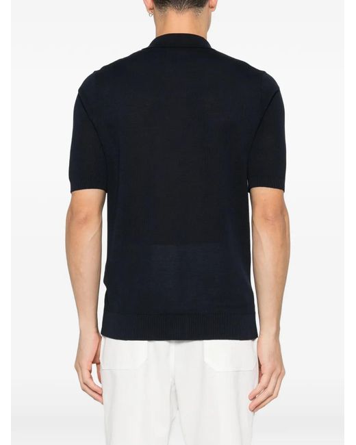 Eleventy Black Knitted Cotton Polo-Collar T-Shirt for men