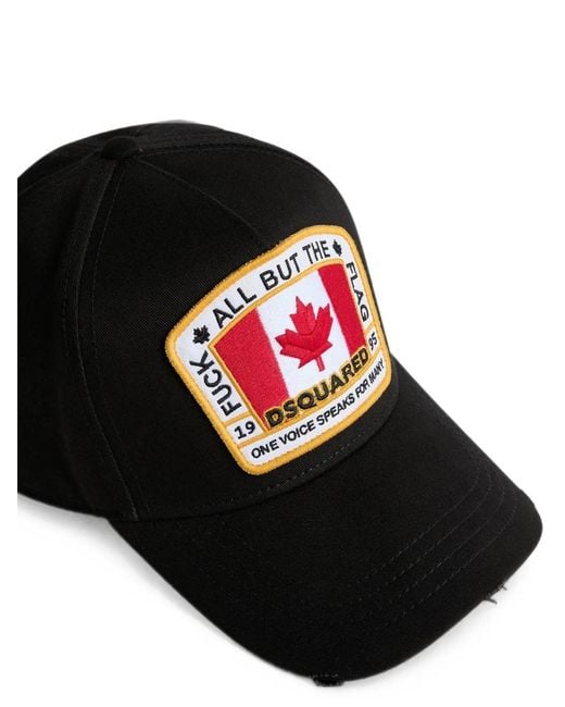 DSquared² Black Distressed Logo-Patch Baseball Cap