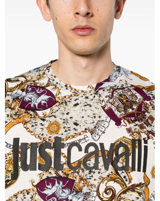 T-shirt en coton à imprimé graphique Just Cavalli pour homme en coloris White