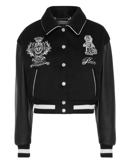 Veste En Cuir À Logo Brodé Philipp Plein en coloris Black