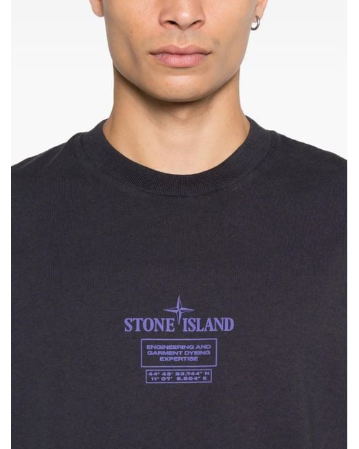 Stone Island Blue 2100037 Combed Cotton Logo-Plaque T-Shirt for men